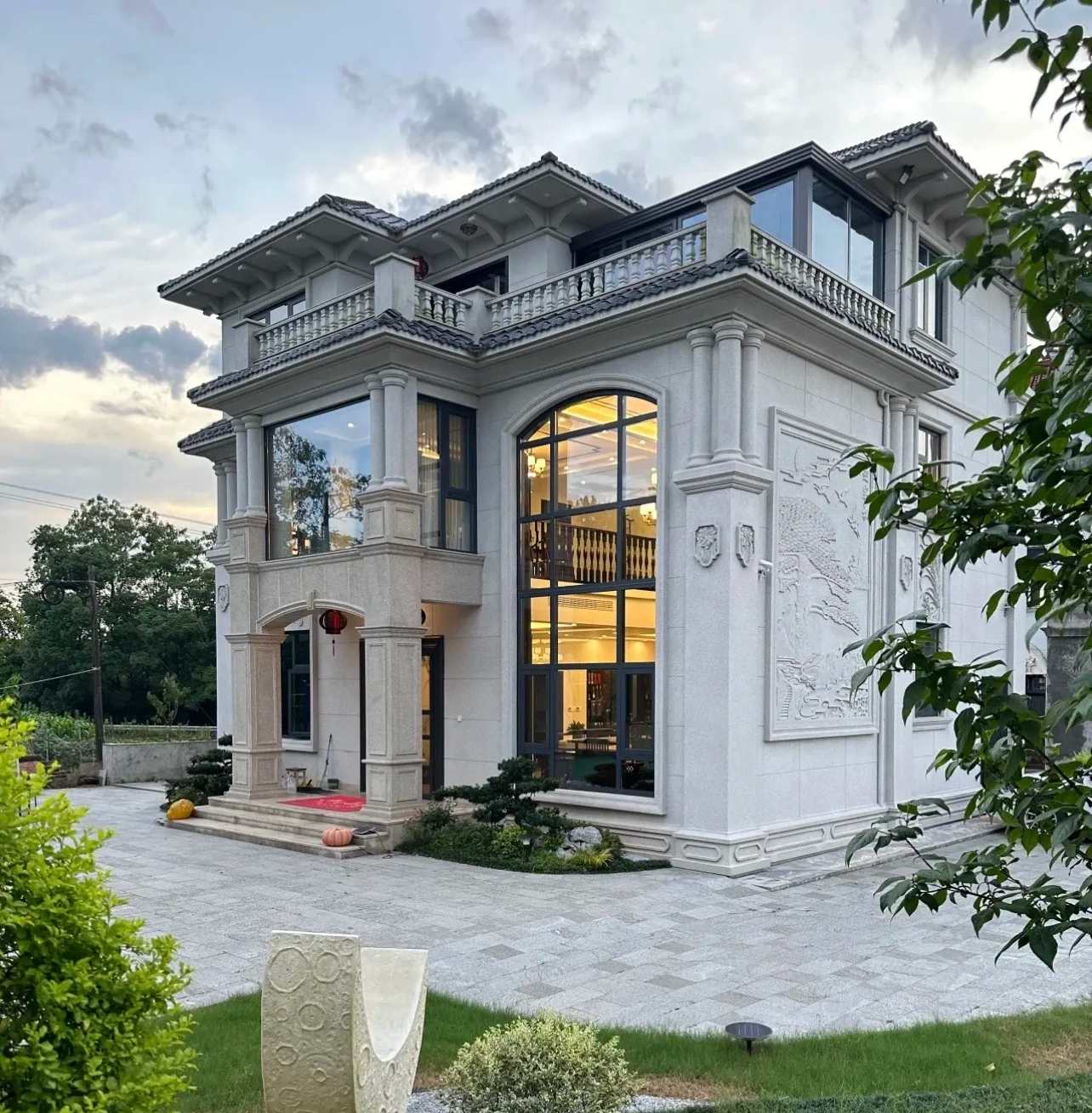 信阳 白麻花岗岩私人别墅干挂石材豪华定制