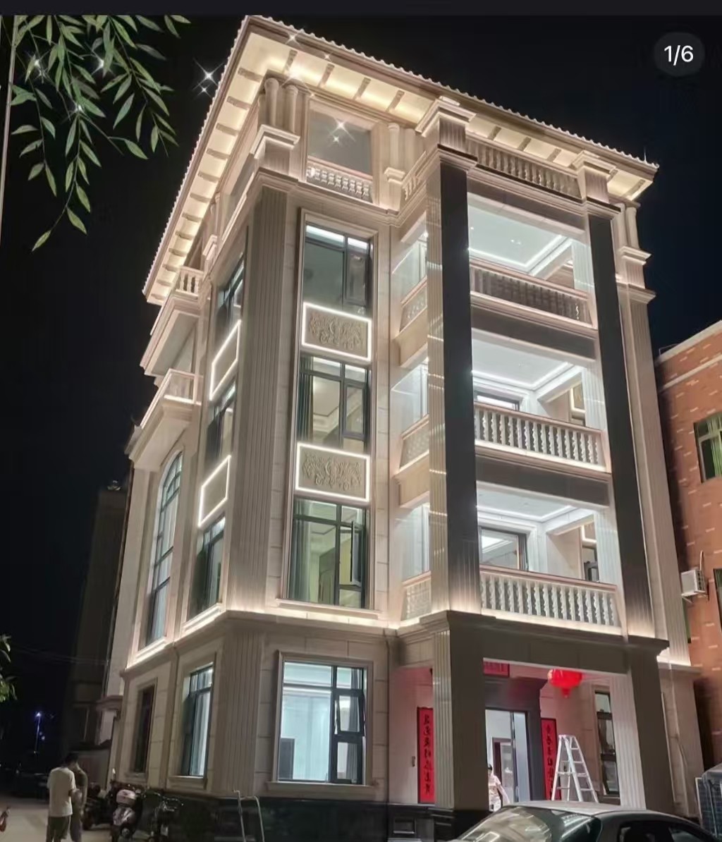 信阳 芝麻白花岗岩别墅外墙夜间效果