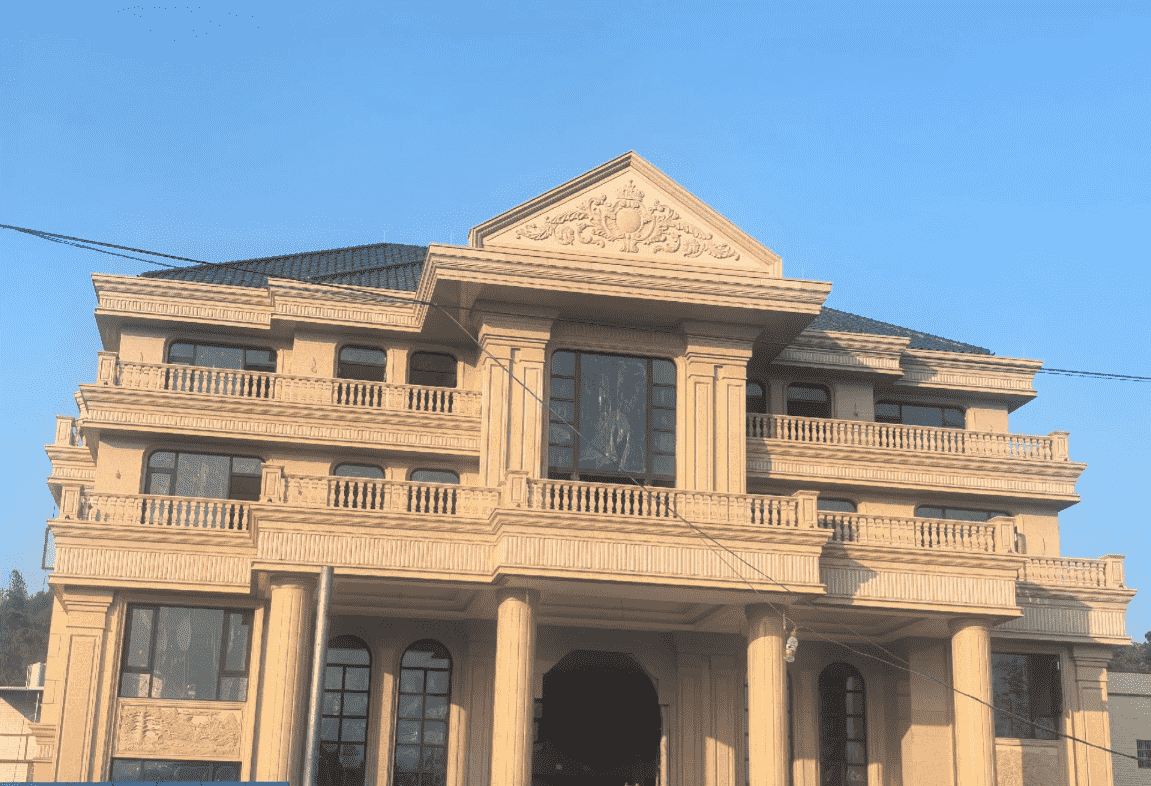 信阳黄金麻别墅外墙干挂石材效果示例